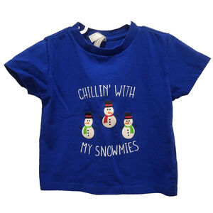 Chillin With My Snowmies Tee Shirt Snowmen Blue Short Sleeves Boys 4